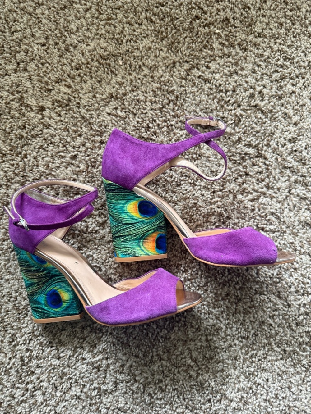 June Ambrose Purple Peacock Wedge Block Heel Women’s Size 9.5 - Picture 2 of 7